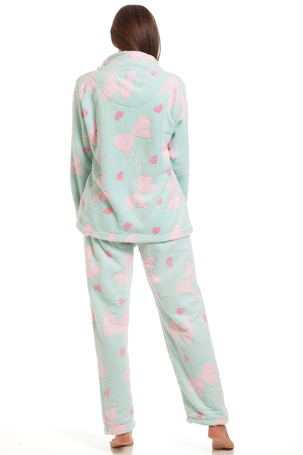 Womens Supersoft Heart & Bow Embossed Pyjama Set