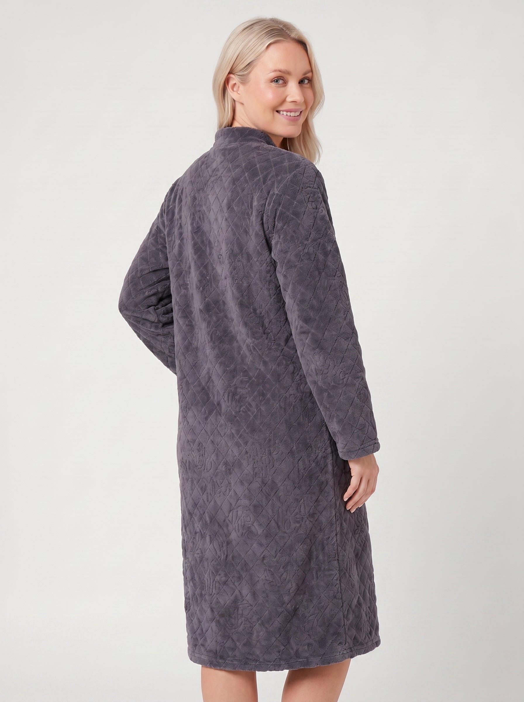 Womens Soft Fleece Floral Full Length Button Up Housecoats
