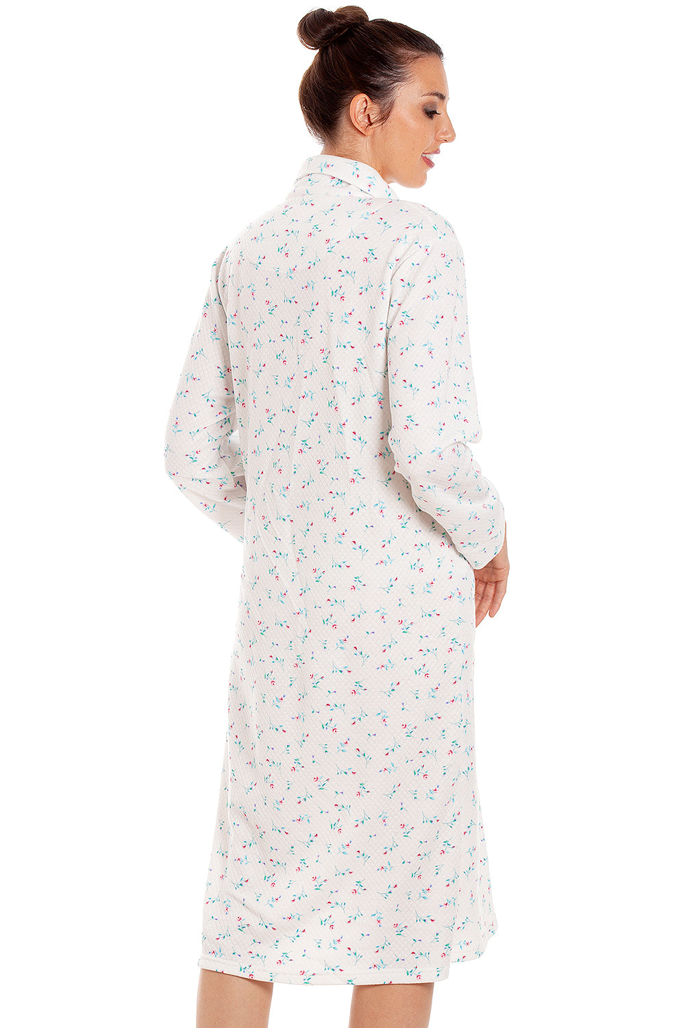 Womens Floral Mock Quilt Button Housecoat
