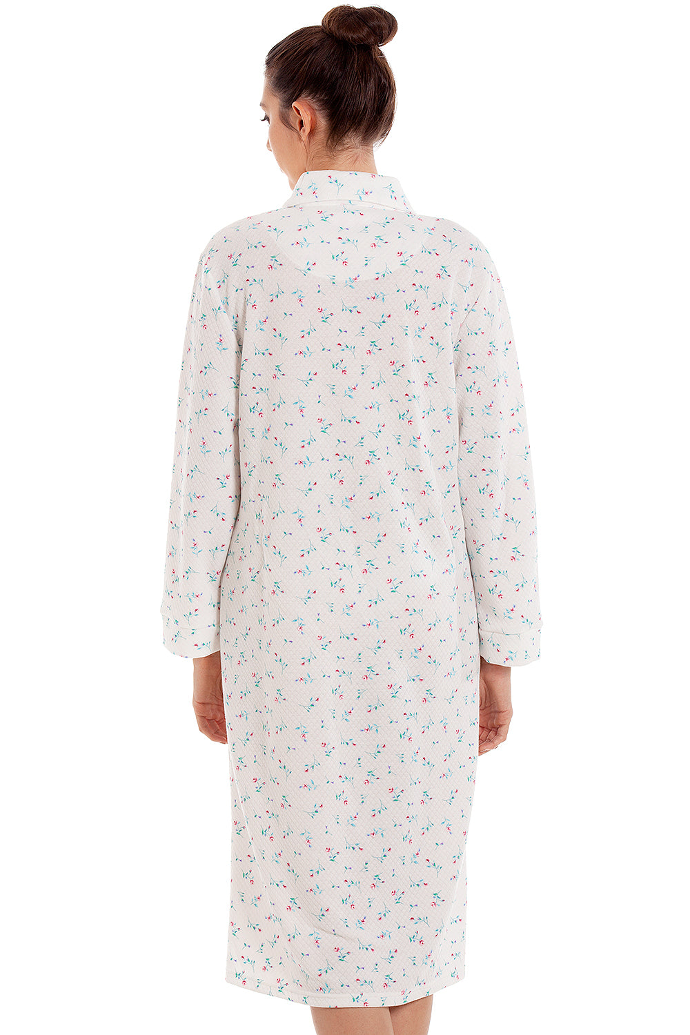 Womens Floral Mock Quilt Button Housecoat