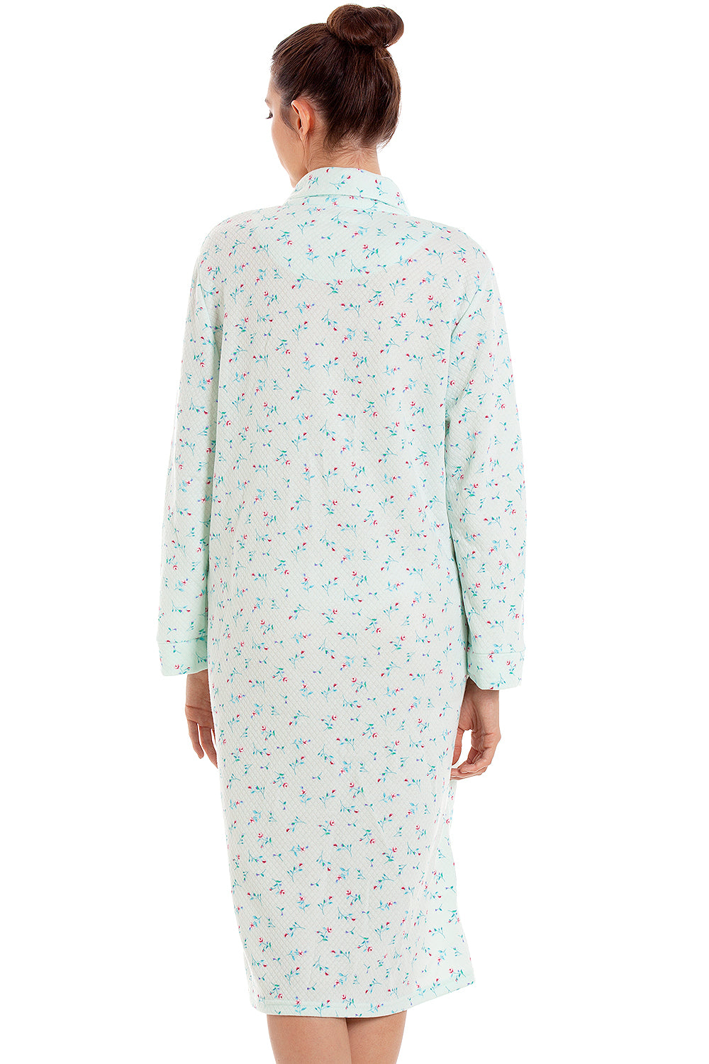 Womens Floral Mock Quilt Button Housecoat