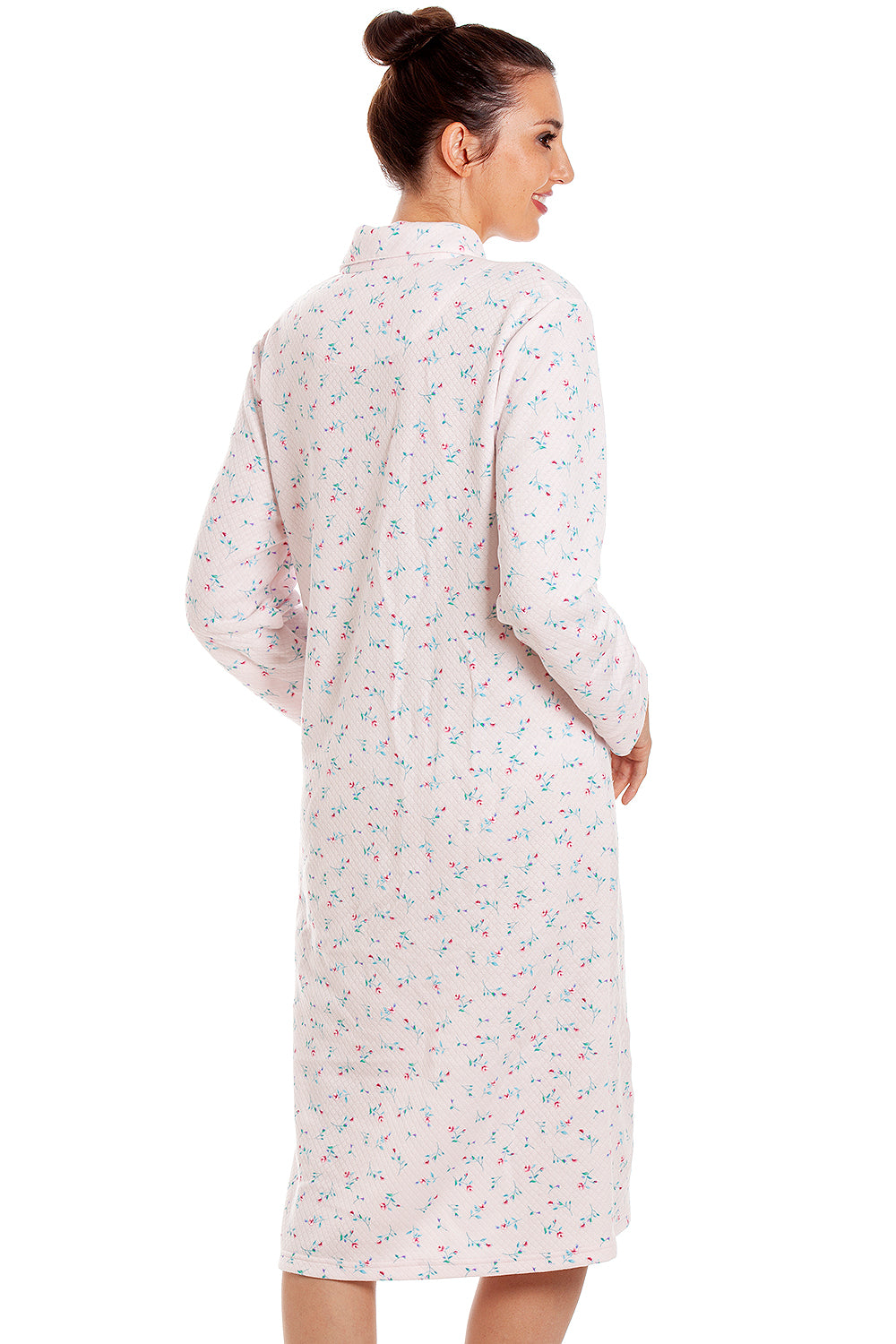 Womens Floral Mock Quilt Button Housecoat