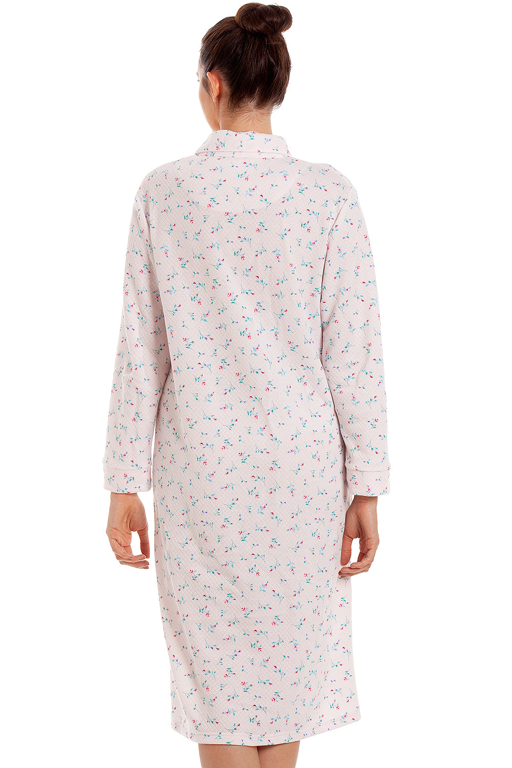 Womens Floral Mock Quilt Button Housecoat