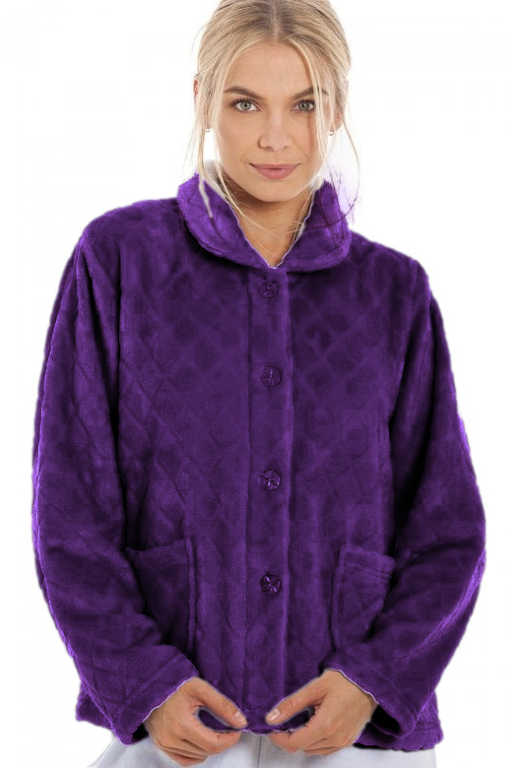 Camille Women's Supersoft Diamond Print Bed Jacket with Pockets