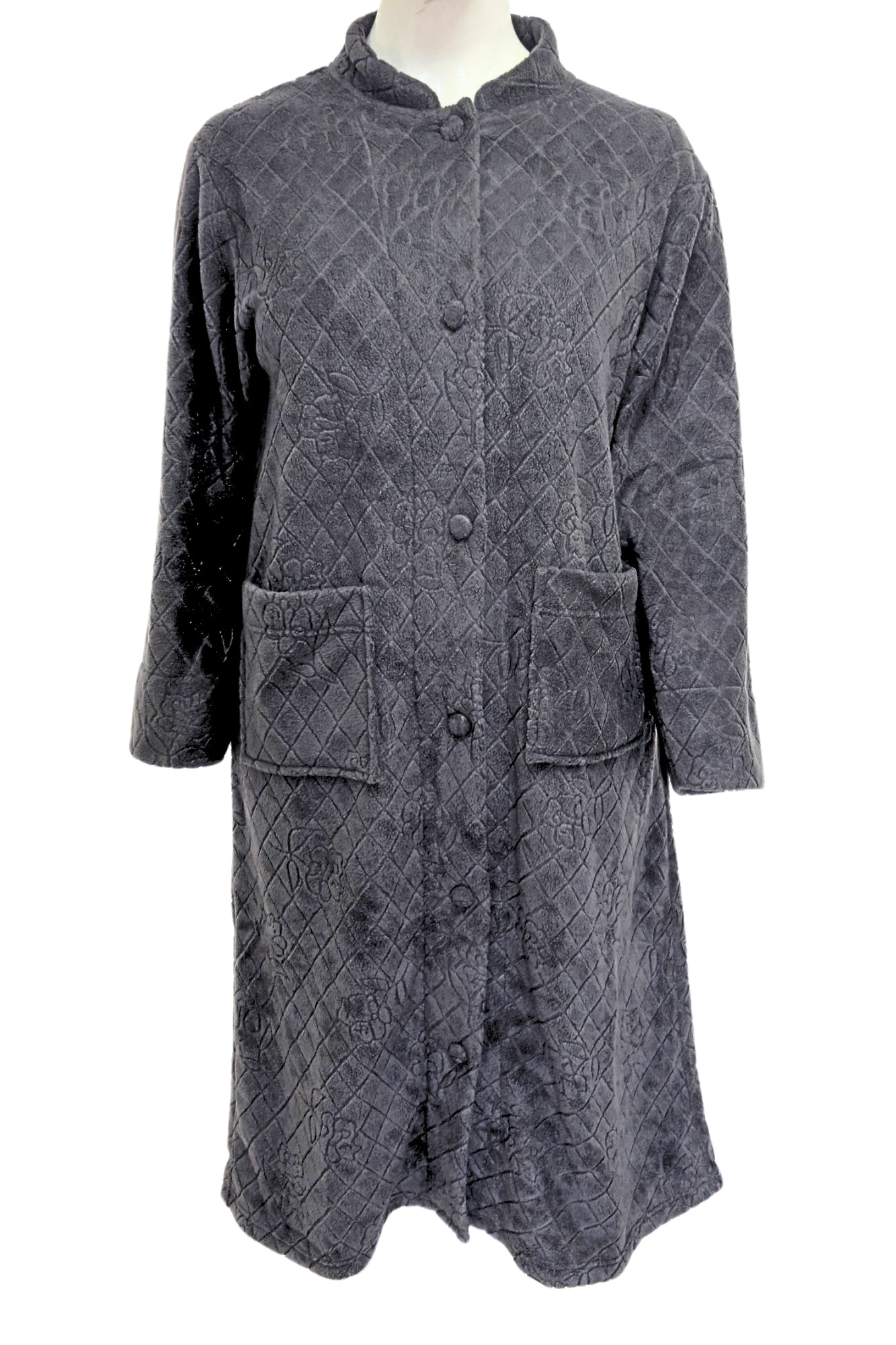Womens Soft Fleece Floral Full Length Button Up Housecoats