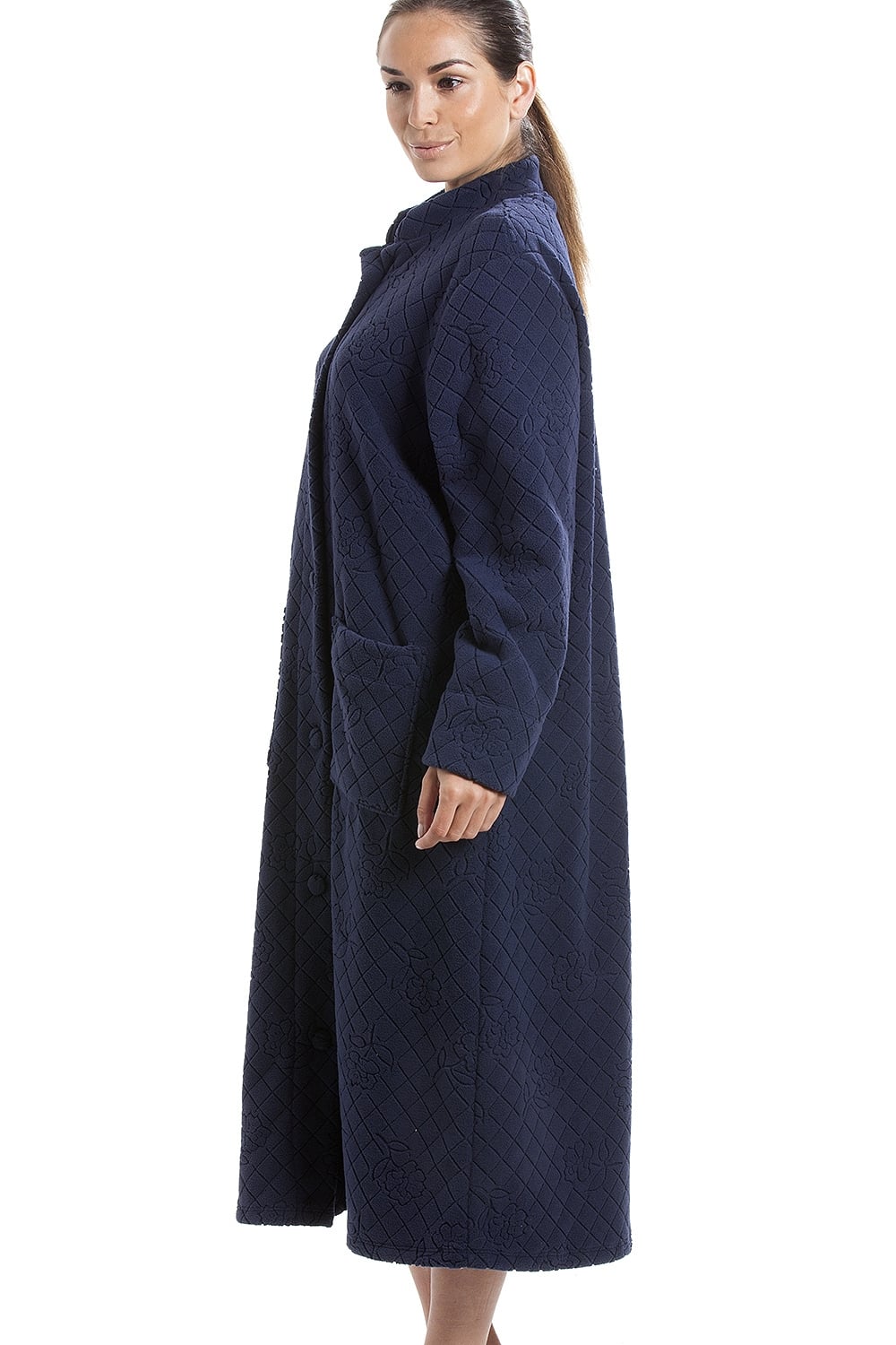 Womens Soft Fleece Floral Full Length Button Up Housecoats