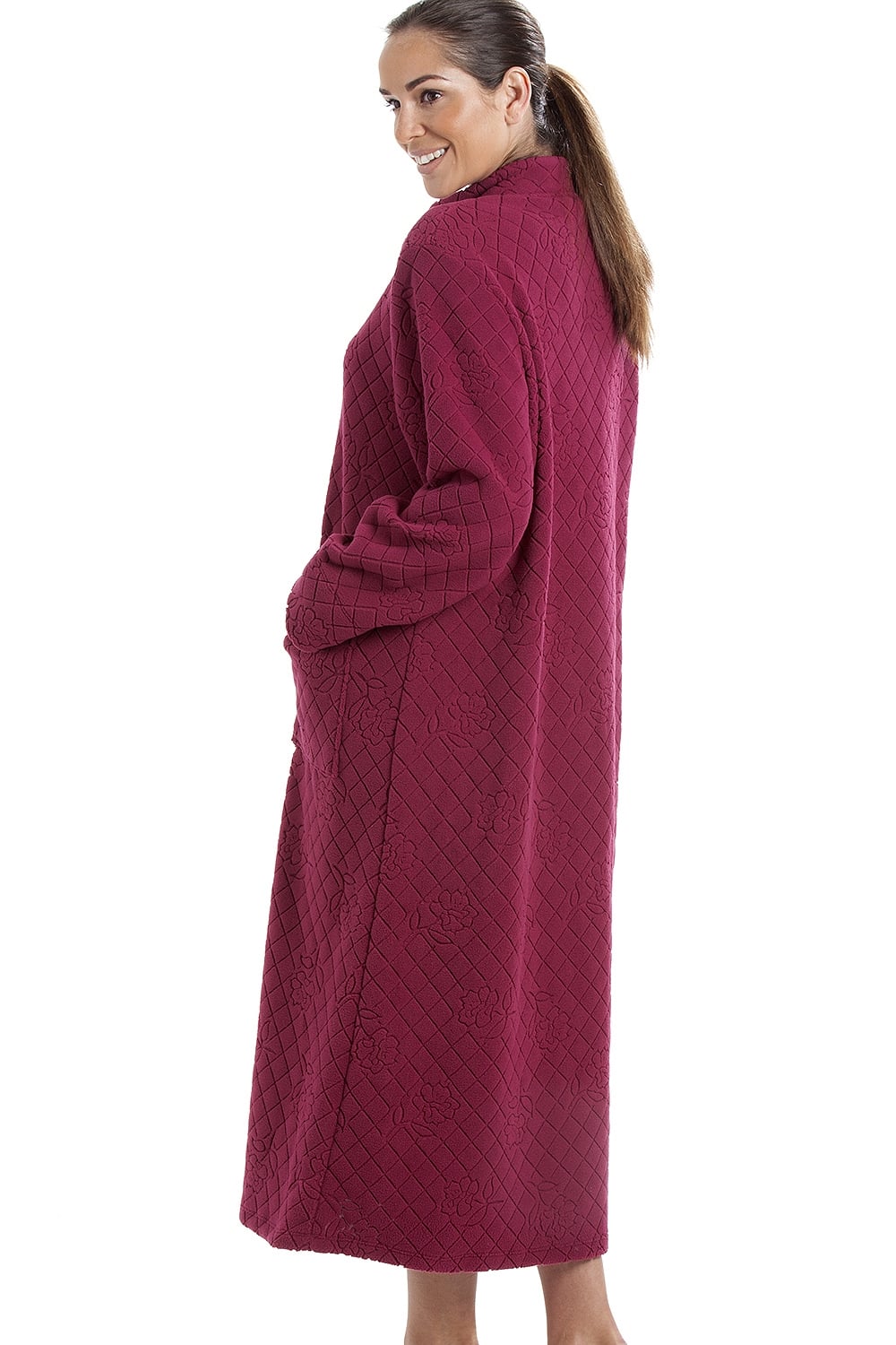 Womens Soft Fleece Floral Full Length Button Up Housecoats