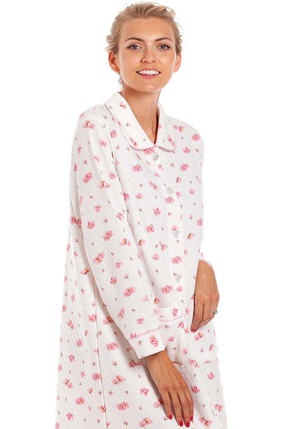 Womens Mock Quilted Floral Housecoat