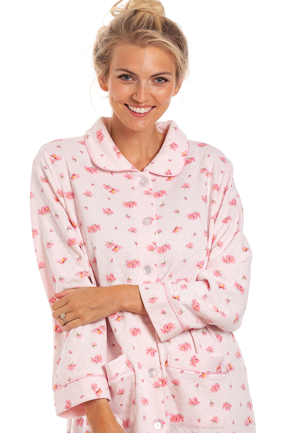 Womens Mock Quilted Floral Housecoat