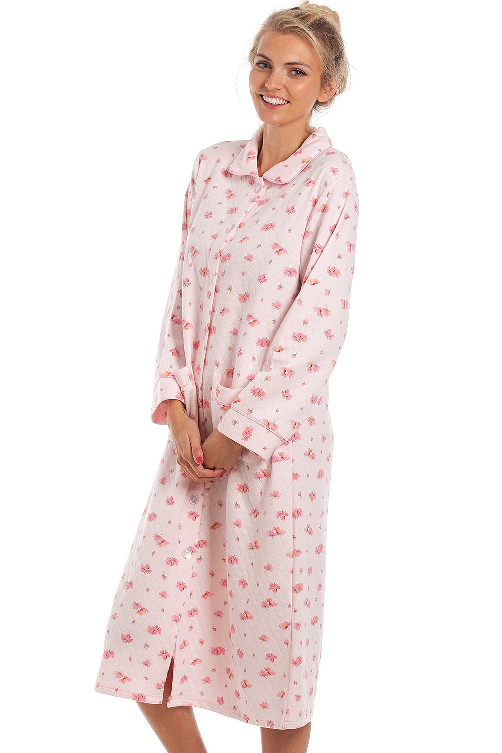 Womens Mock Quilted Floral Housecoat