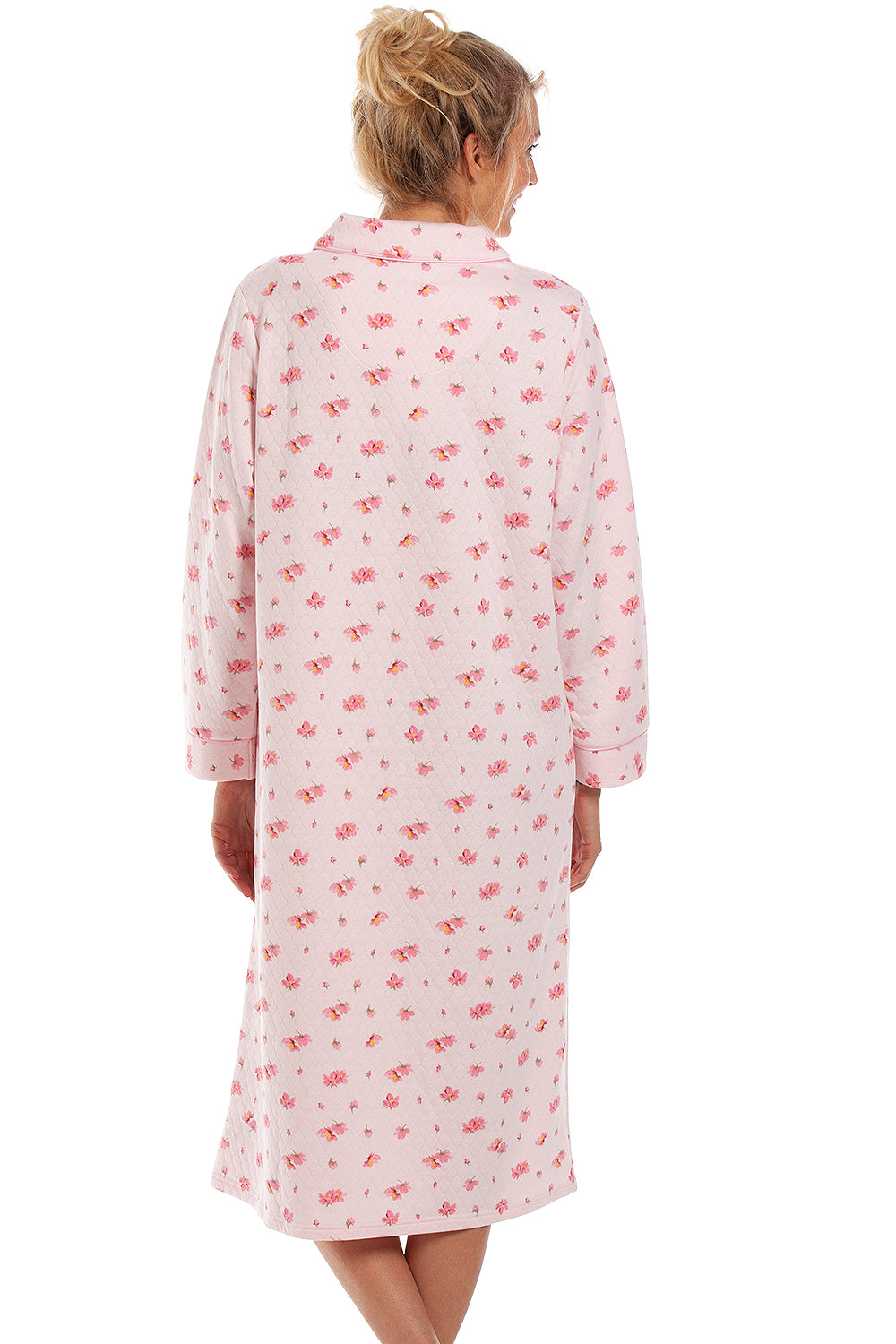 Womens Mock Quilted Floral Housecoat