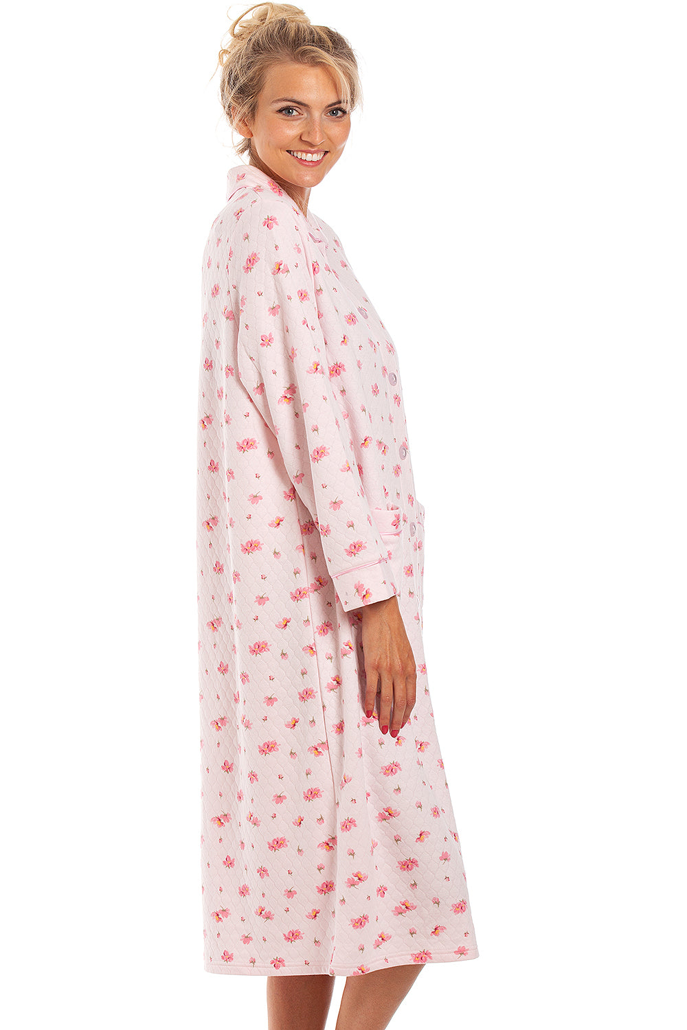 Womens Mock Quilted Floral Housecoat