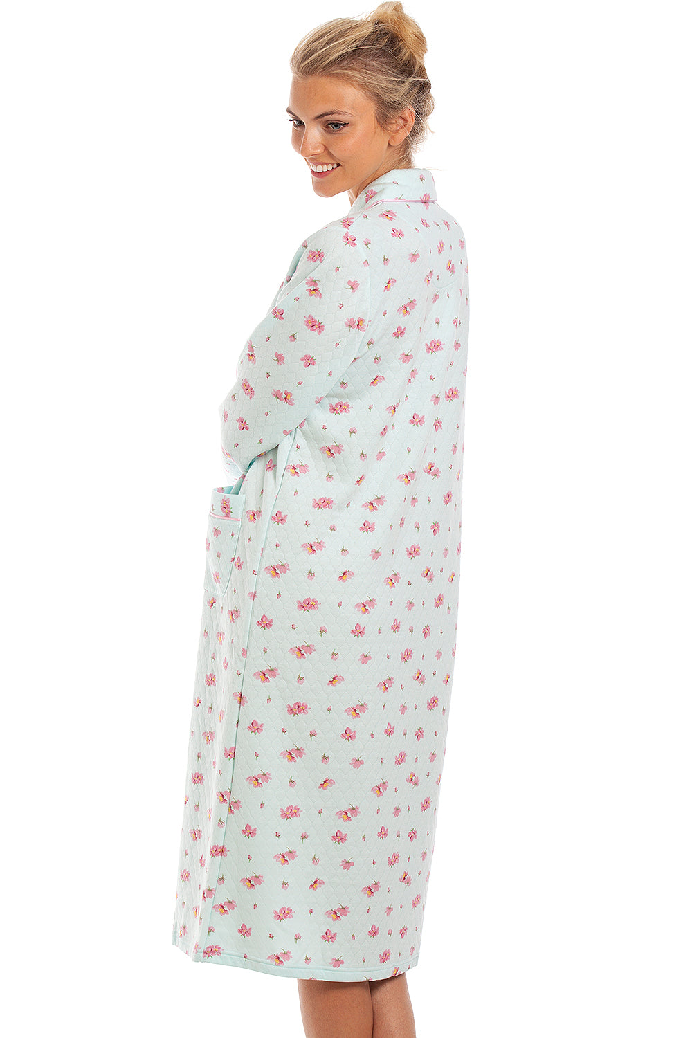 Womens Mock Quilted Floral Housecoat