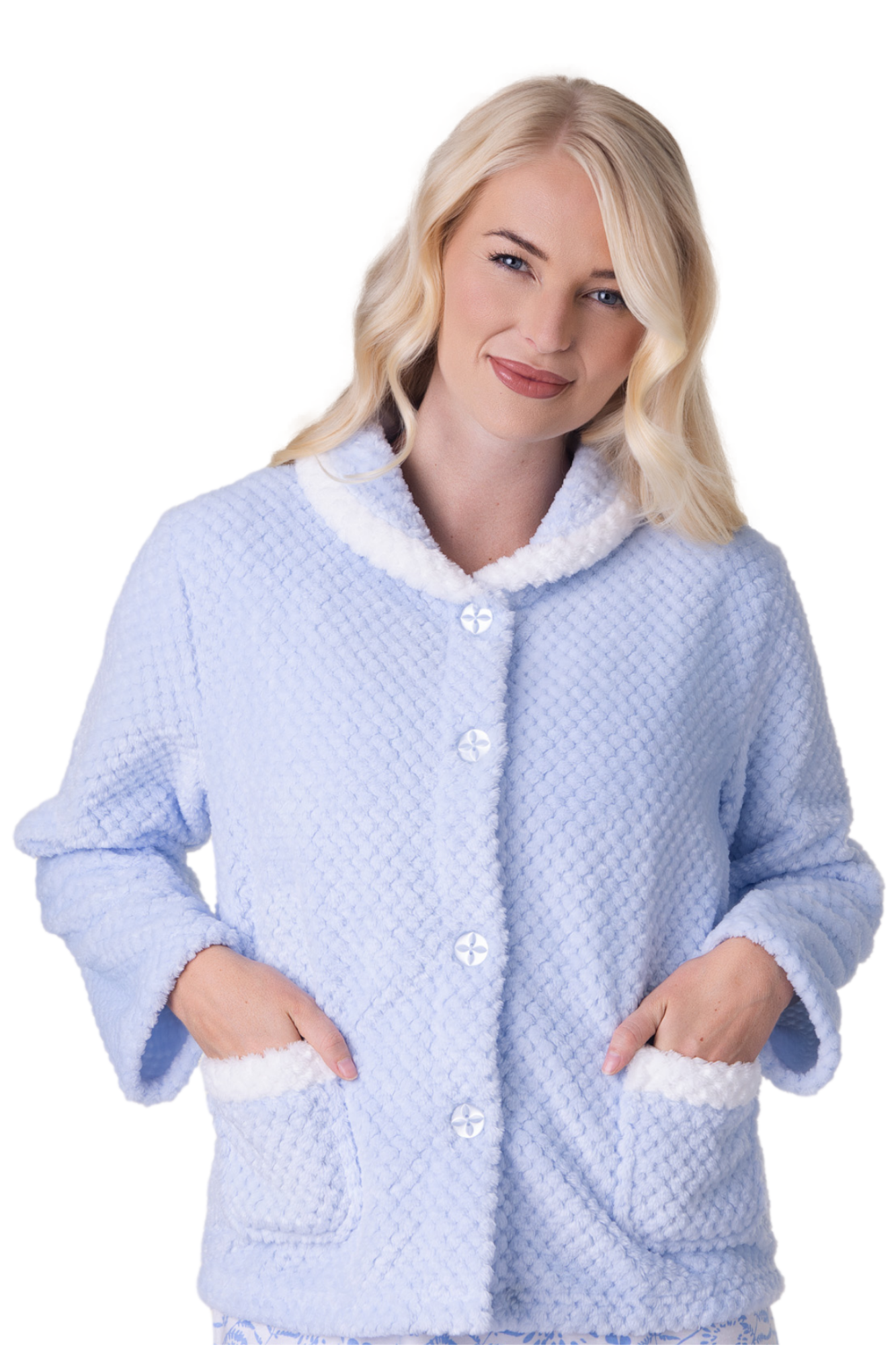 Camille Women's Supersoft Fleece Button Front Bed Jacket with Pockets