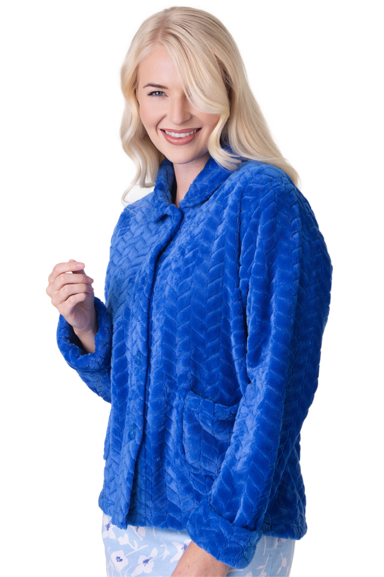 Womens Supersoft Button Front Embossed Bed Jacket