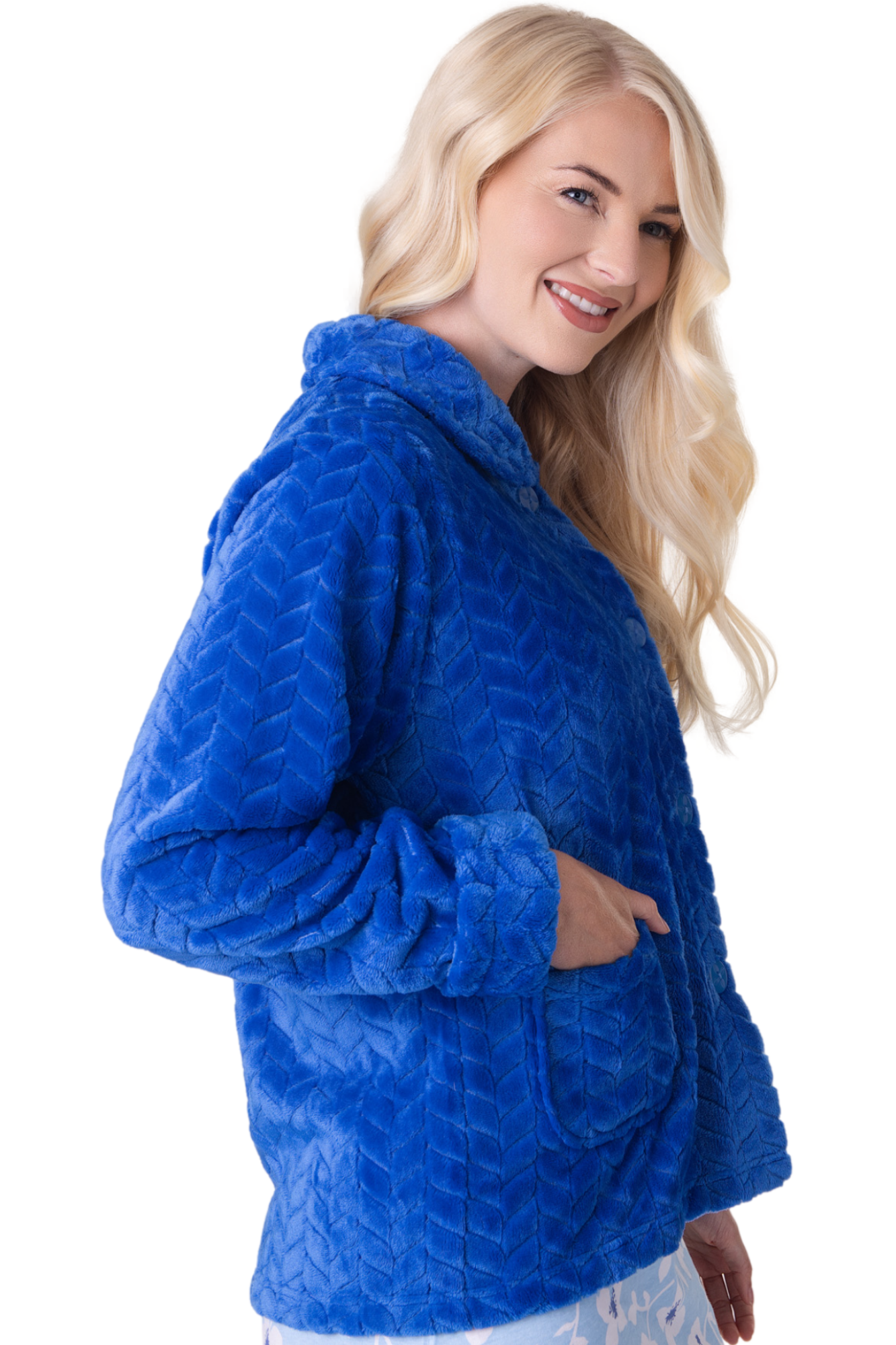Womens Supersoft Button Front Embossed Bed Jacket