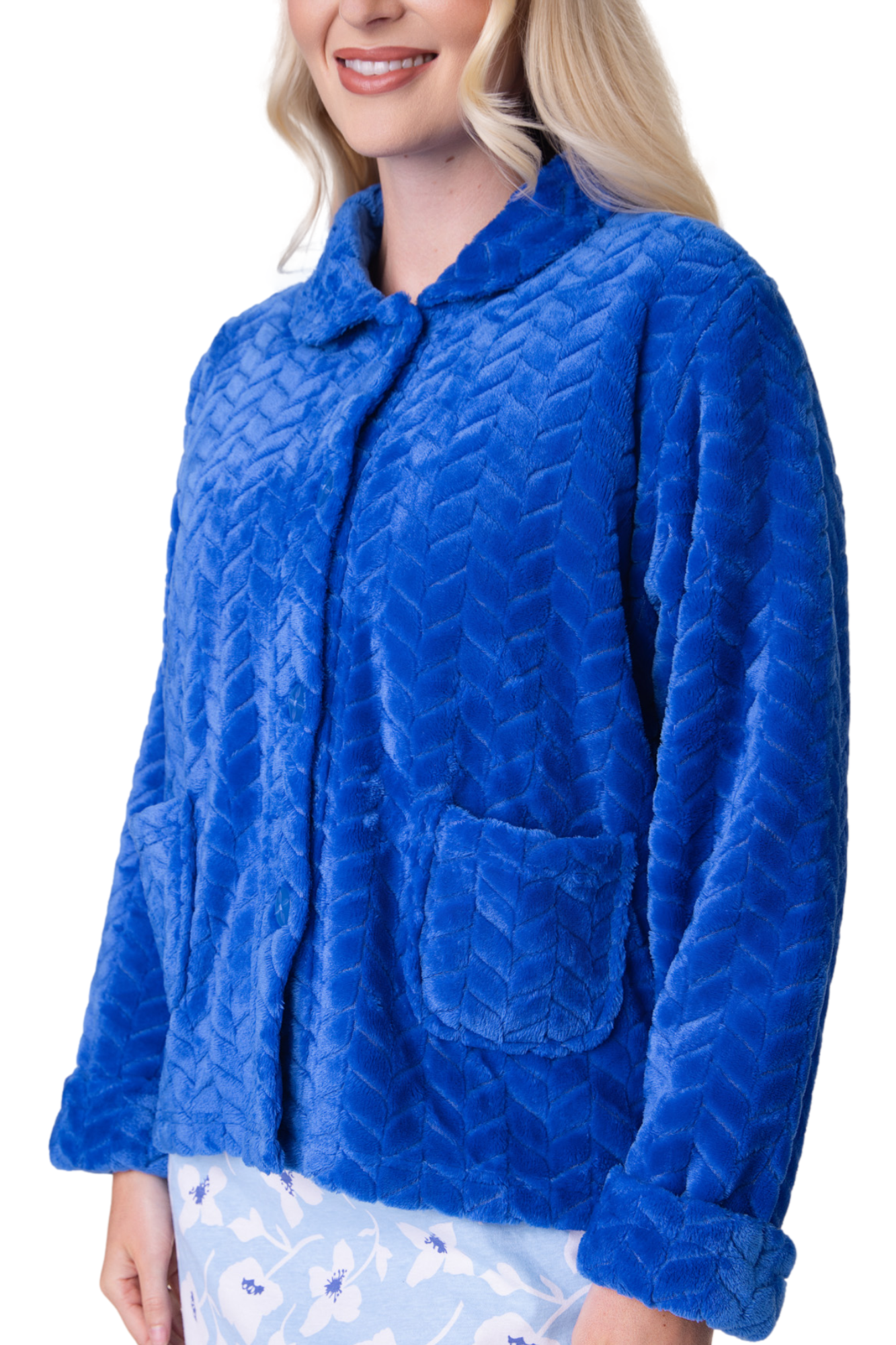 Womens Supersoft Button Front Embossed Bed Jacket
