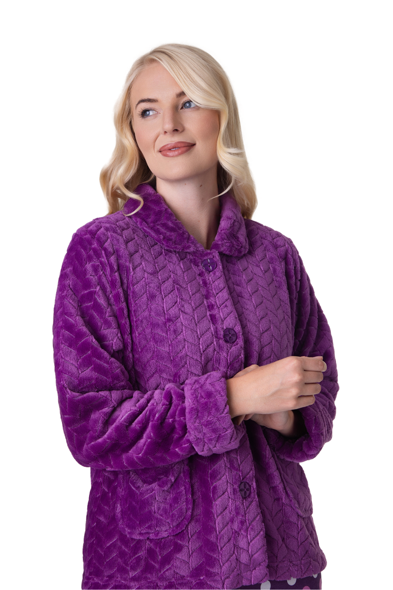 Womens Supersoft Button Front Embossed Bed Jacket