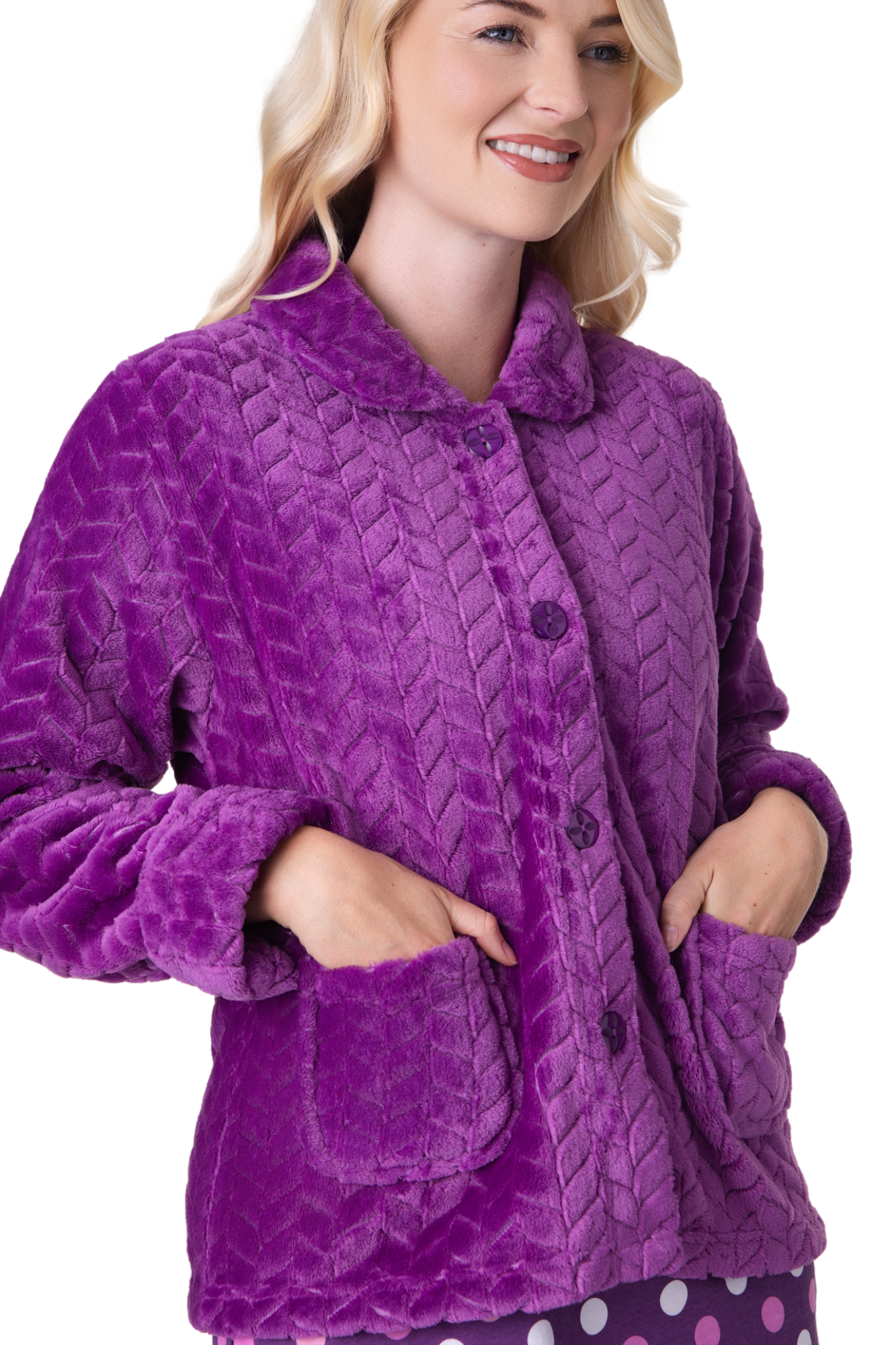 Womens Supersoft Button Front Embossed Bed Jacket