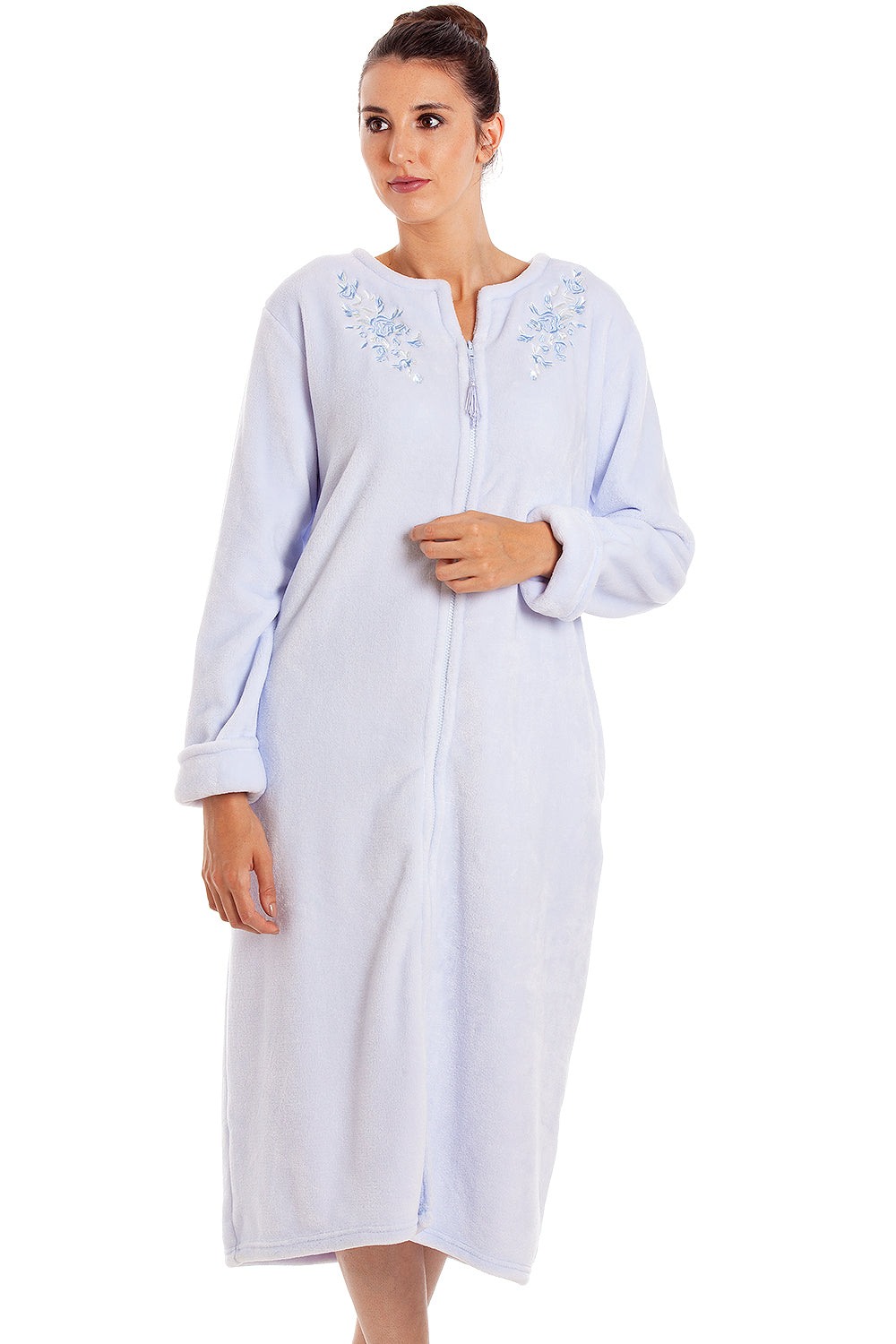 Womens Floral Embroidered Luxury Soft Fleece Housecoat