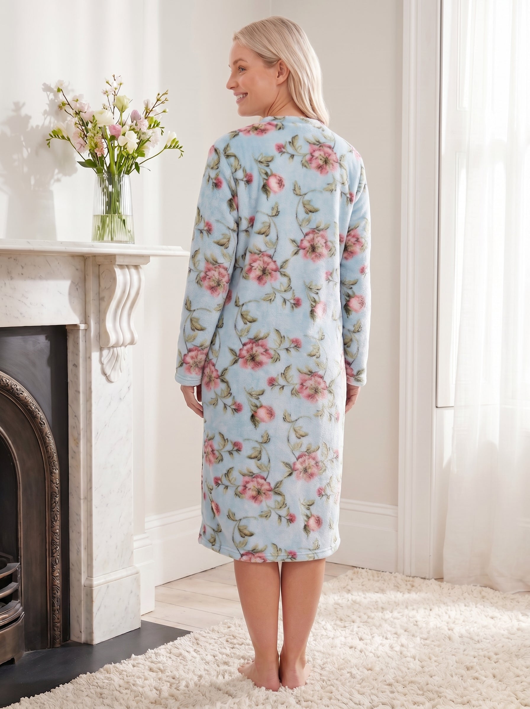 Womens Supersoft Fleece Floral Katie Zip Bathrobe