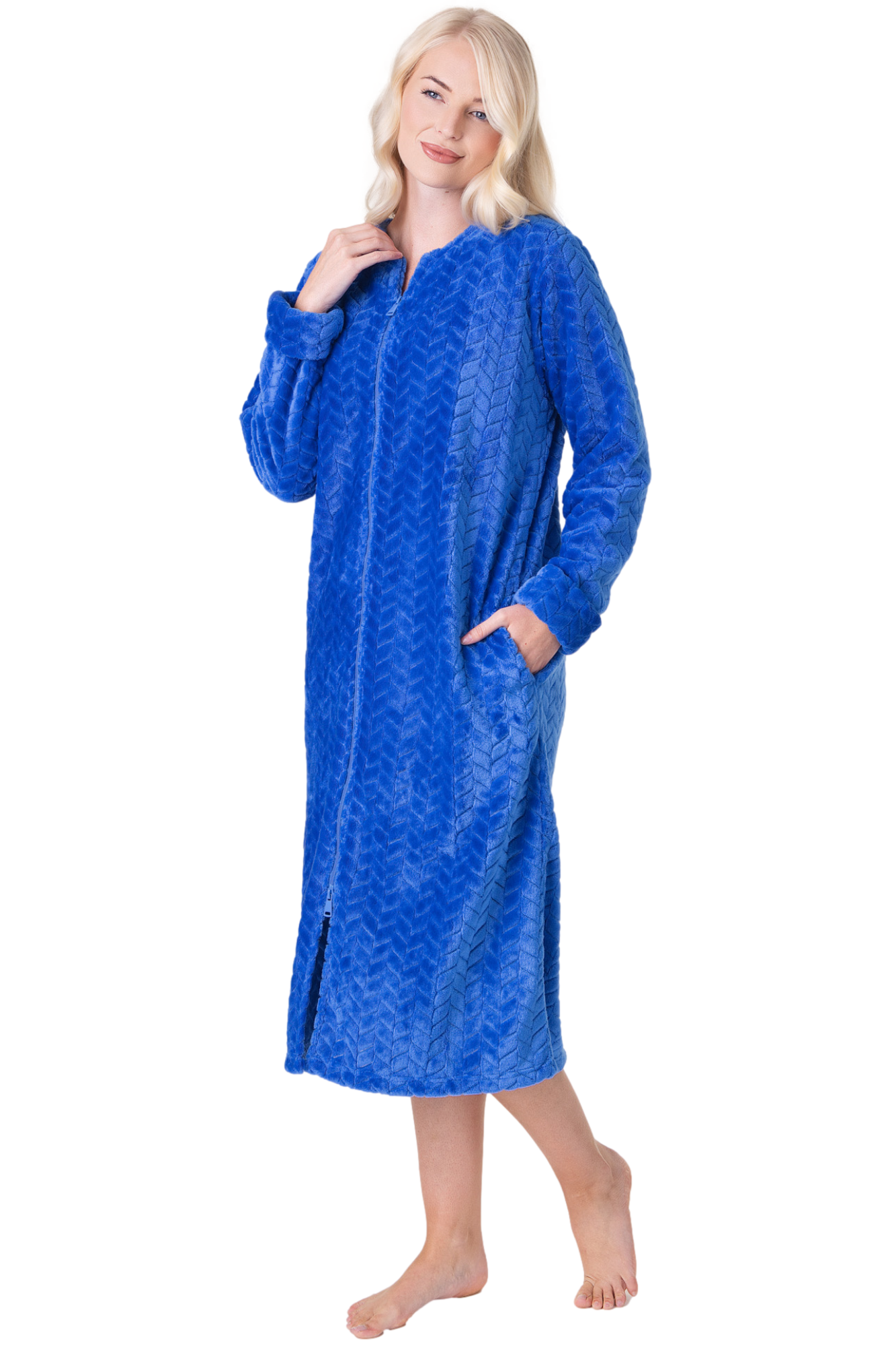 Womens Supersoft Zip Front Embossed Housecoat