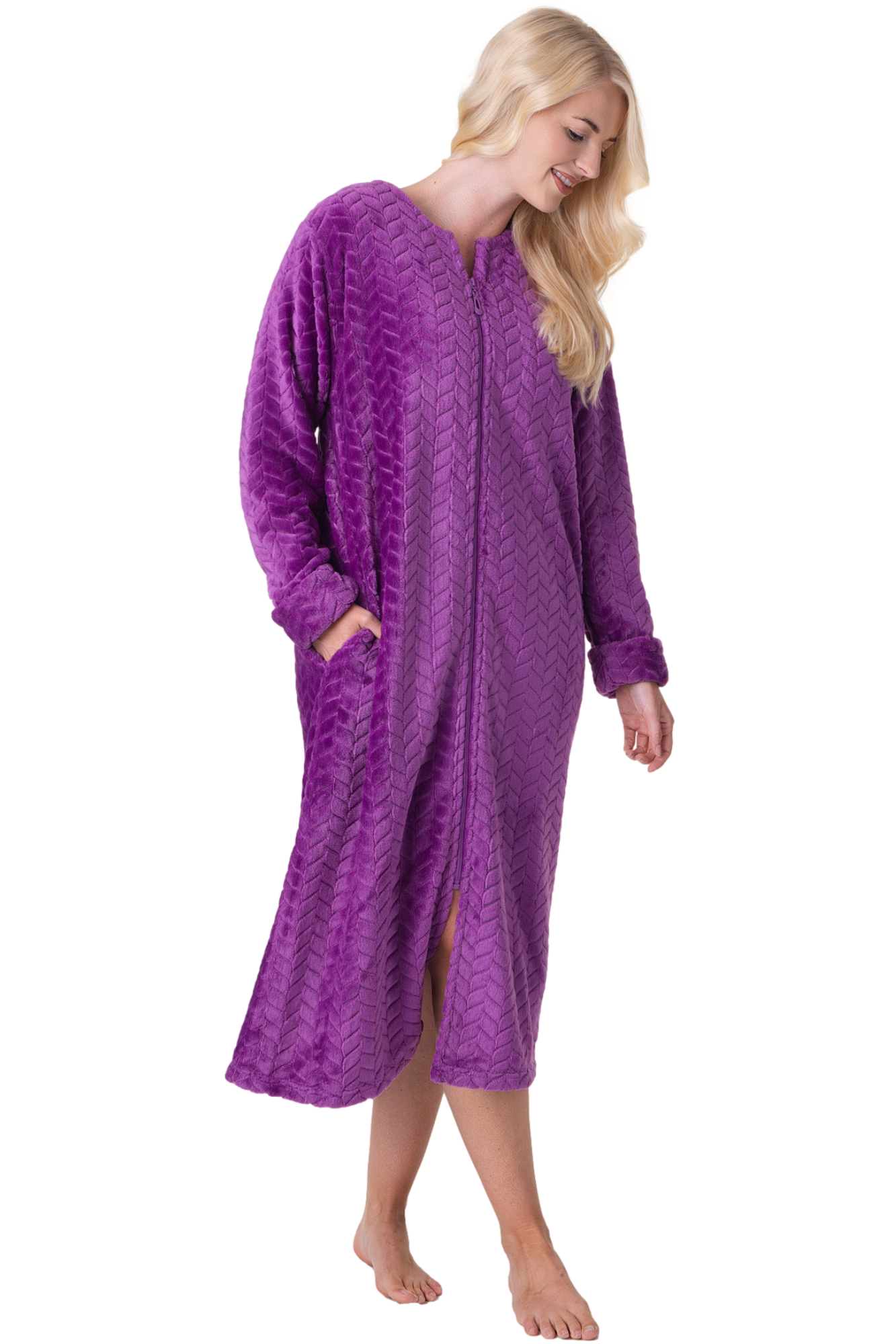 Womens Supersoft Zip Front Embossed Housecoat