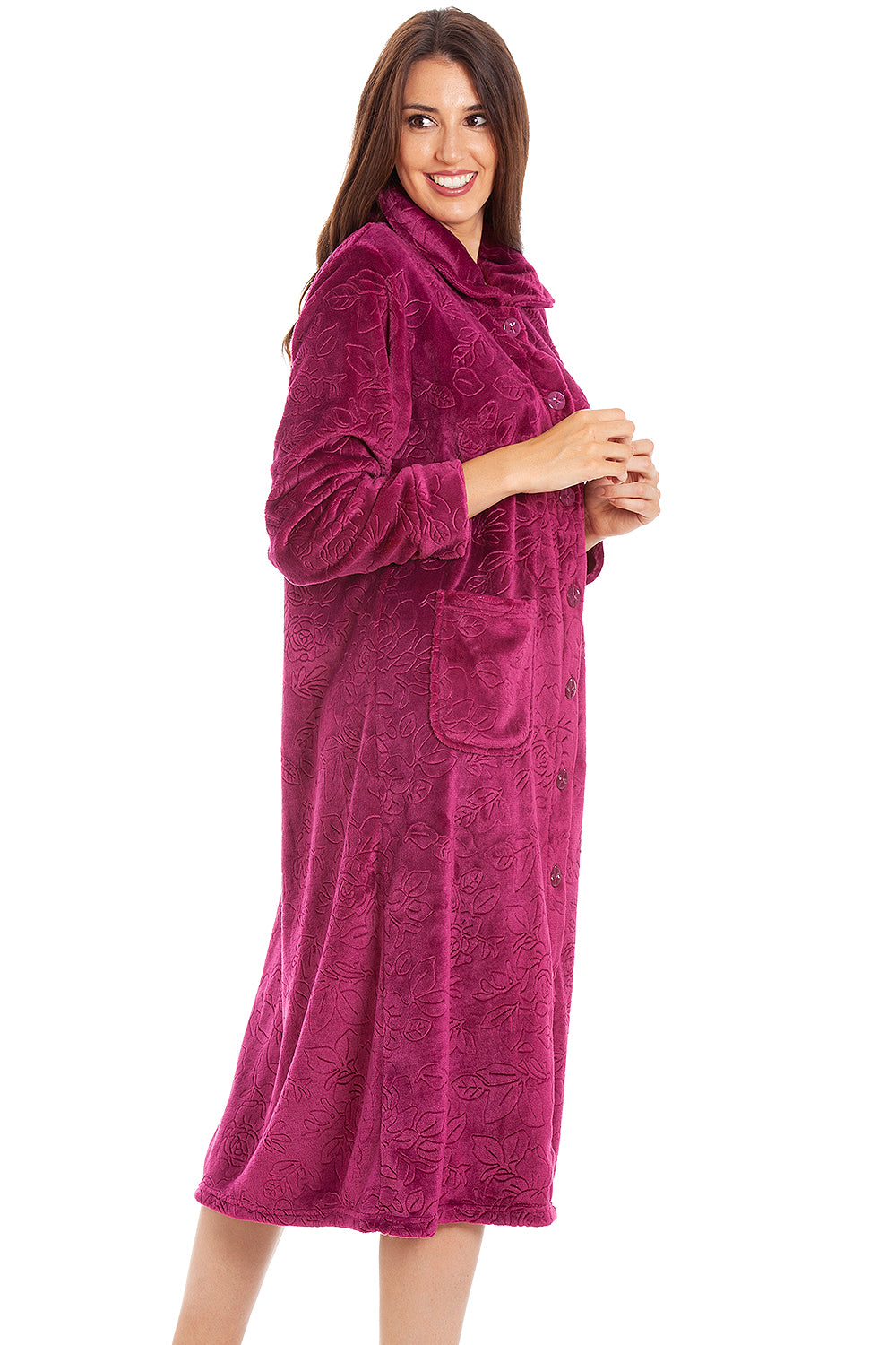 Womens Rose Embossed Button Up Housecoat