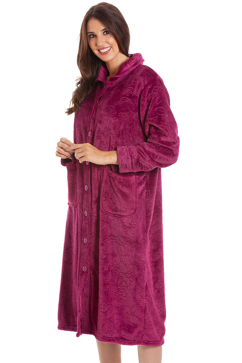 Womens Rose Embossed Button Up Housecoat