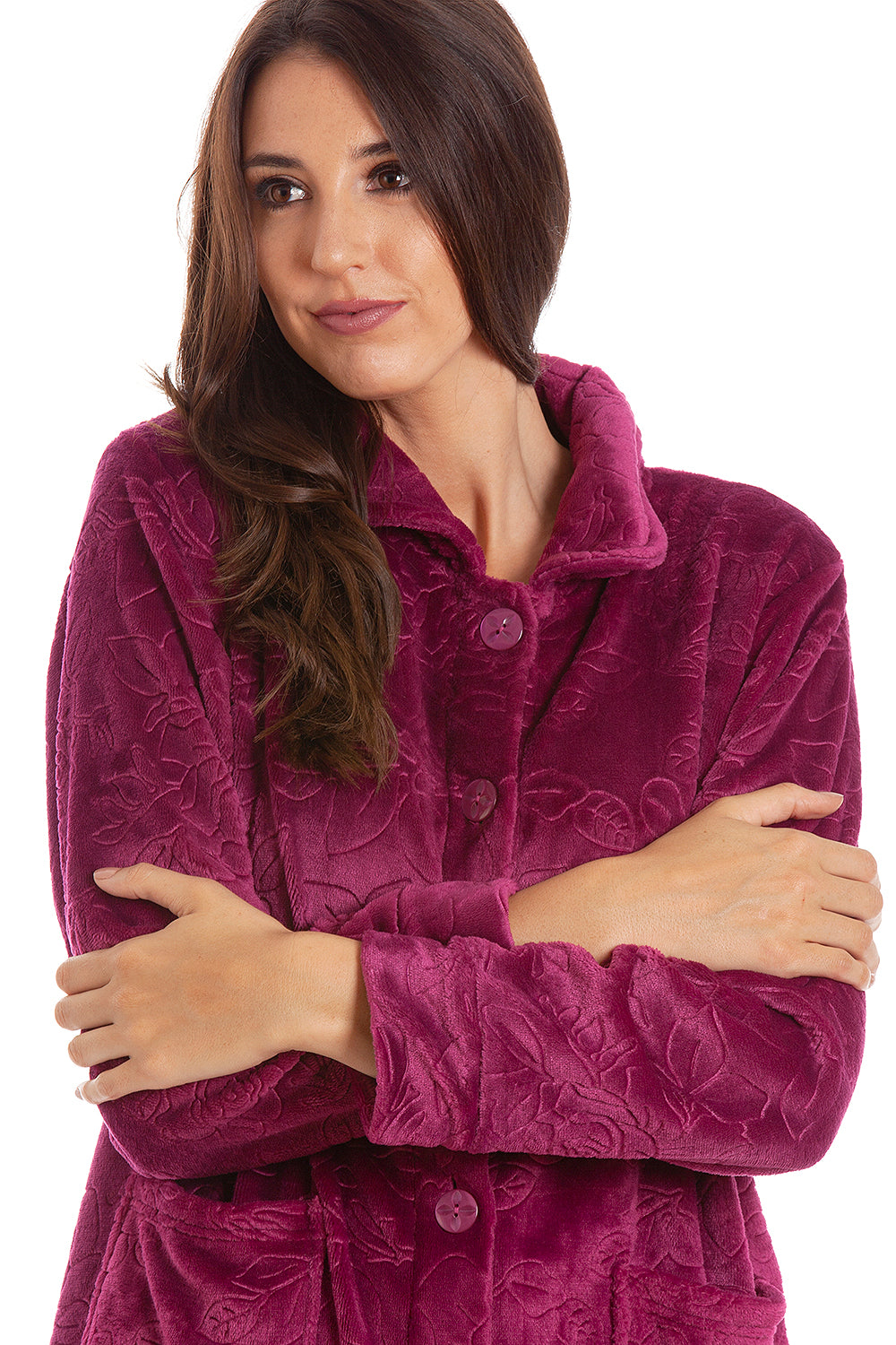 Womens Rose Embossed Button Up Housecoat