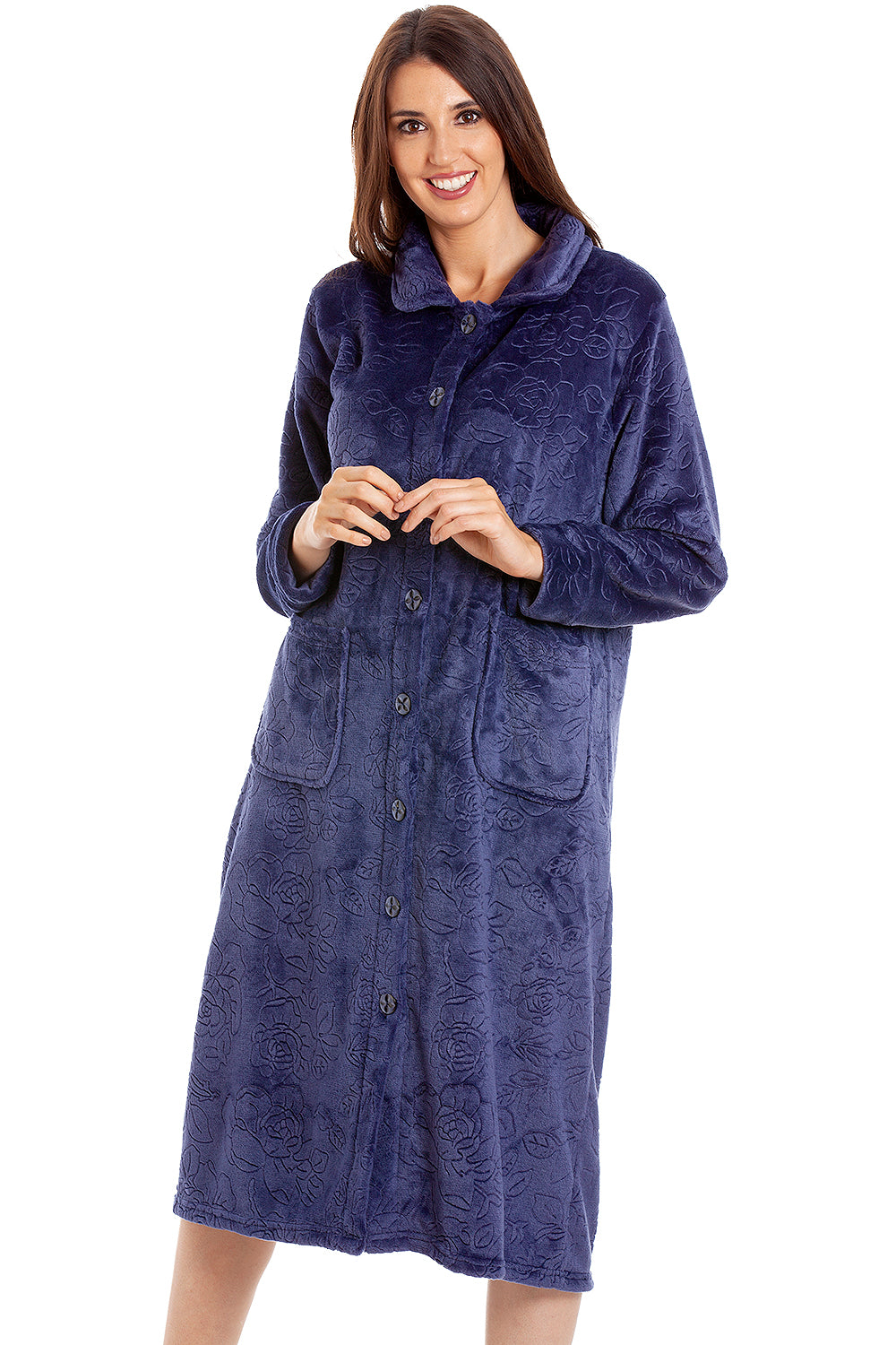 Womens Rose Embossed Button Up Housecoat