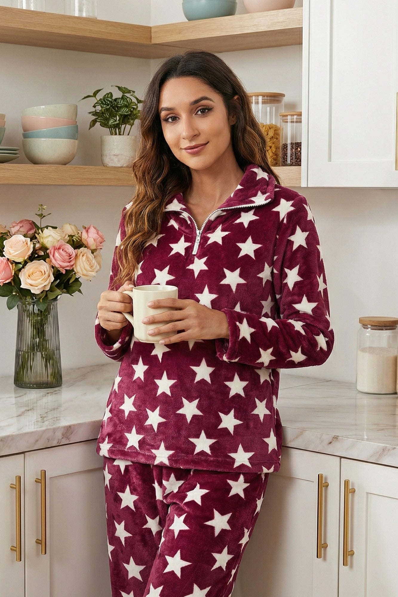 Womens Supersoft Fleece Star Print Pyjama Set
