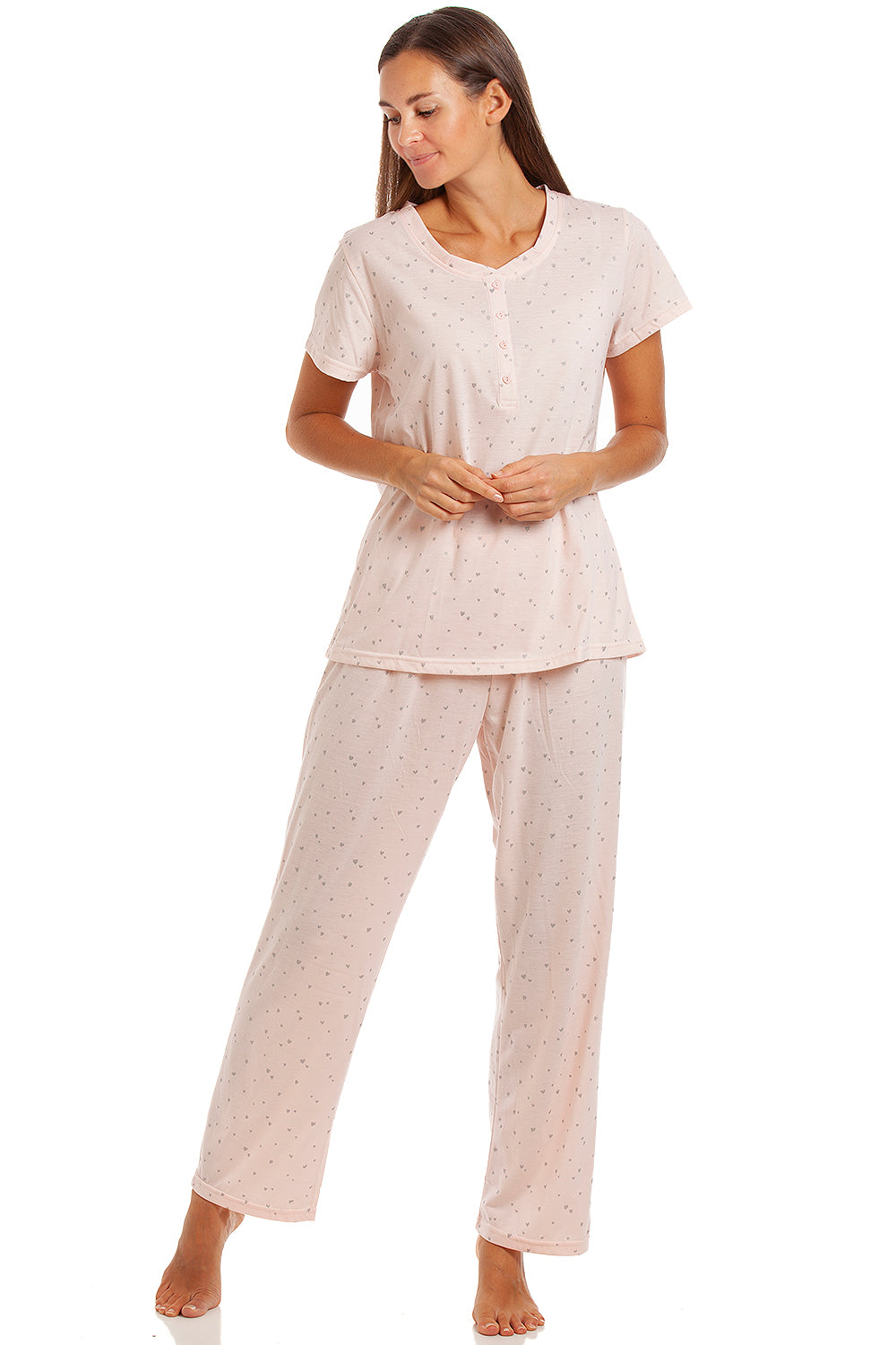 Womens Lightweight Short Sleeved Glitter Heart Pyjama Set
