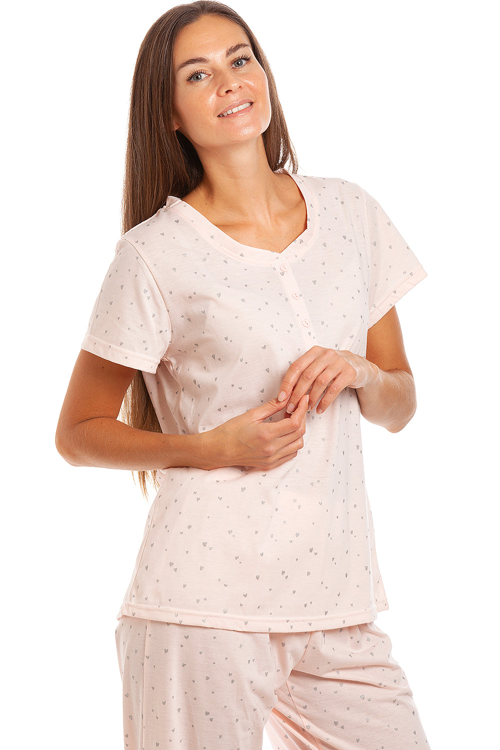 Womens Lightweight Short Sleeved Glitter Heart Pyjama Set