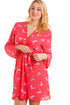 Coral Humming Bird Print Wrap And Chemise Set