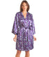 Luxury Kimono Style Purple Floral Satin Chemise And Wrap Set