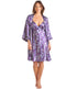 Luxury Kimono Style Purple Floral Satin Chemise And Wrap Set