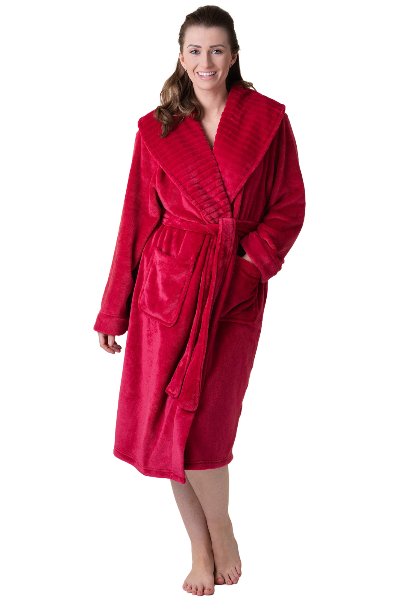 Camille Women's Supersoft Fleece Ribbed Collar Robe