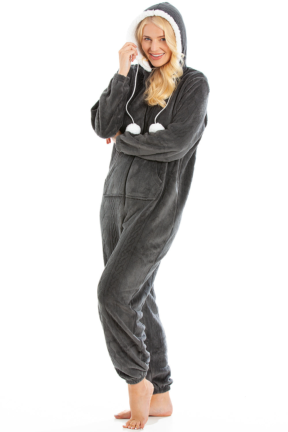Camille Women's Hooded Super Soft Fleece Onesie Ladies Zip Jumpsuit