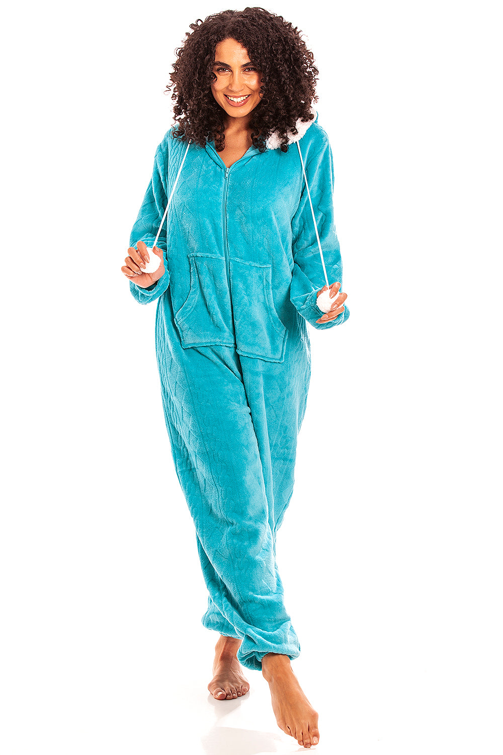 Camille Women's Hooded Super Soft Fleece Onesie Ladies Zip Jumpsuit