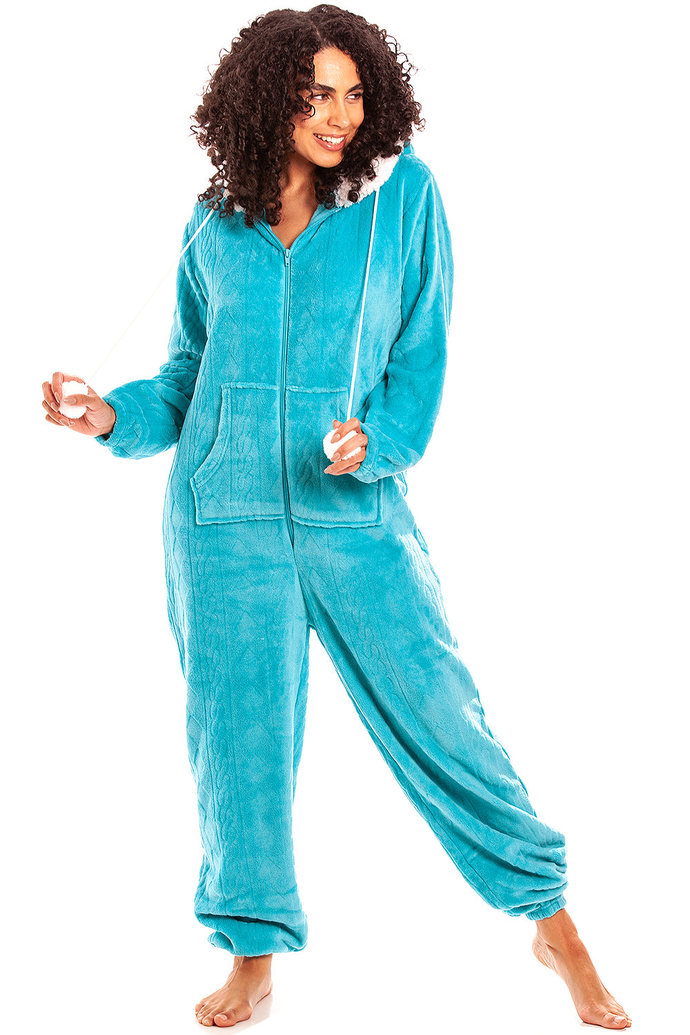 Camille Women's Hooded Super Soft Fleece Onesie Ladies Zip Jumpsuit