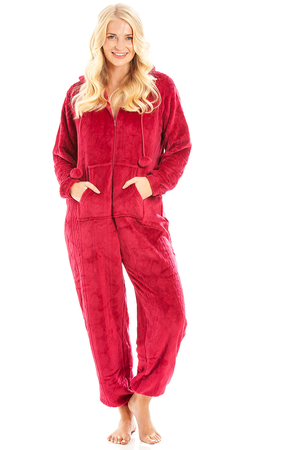 Camille Women's Hooded Super Soft Fleece Onesie Ladies Zip Jumpsuit