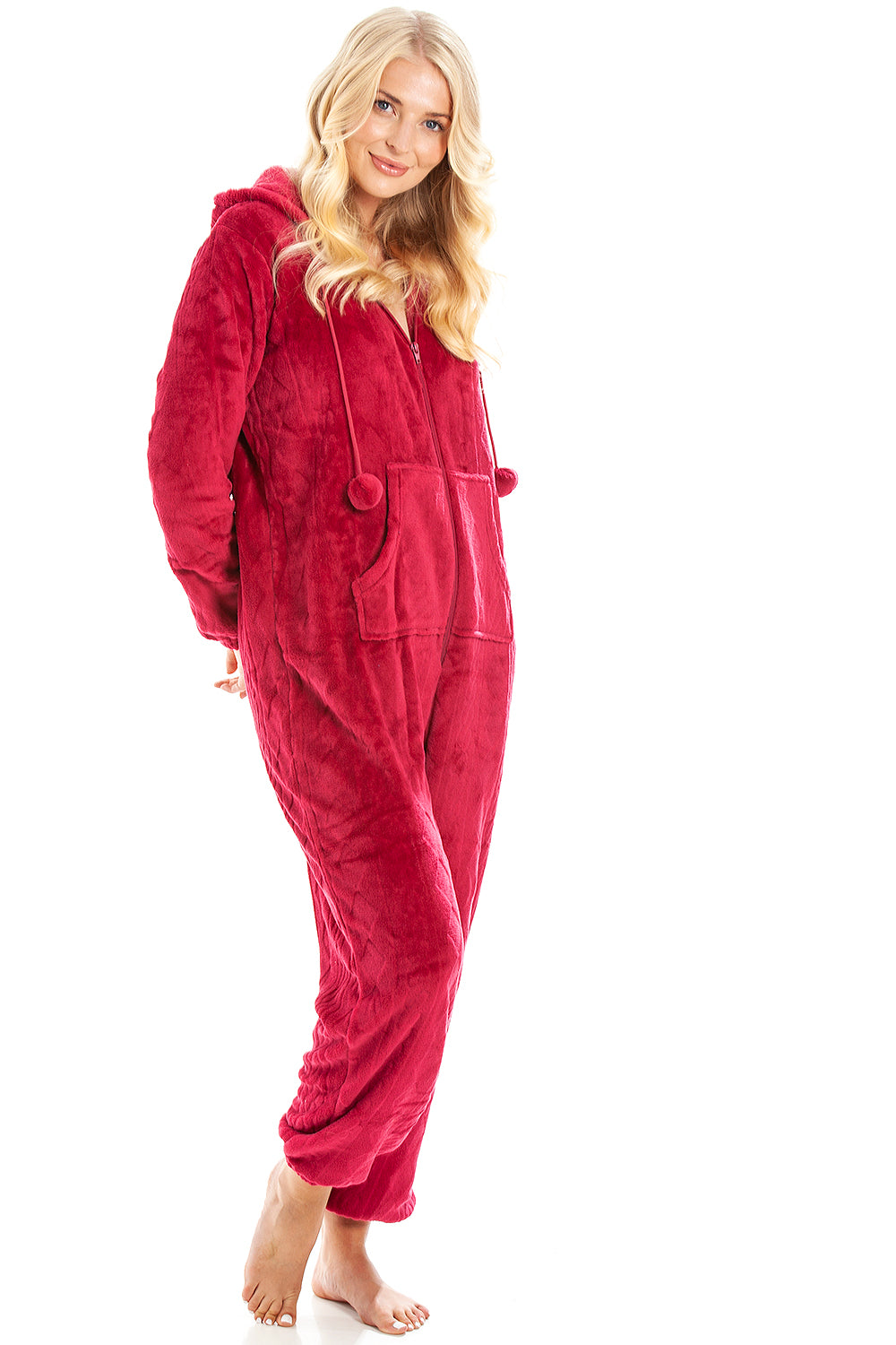 Camille Women's Hooded Super Soft Fleece Onesie Ladies Zip Jumpsuit