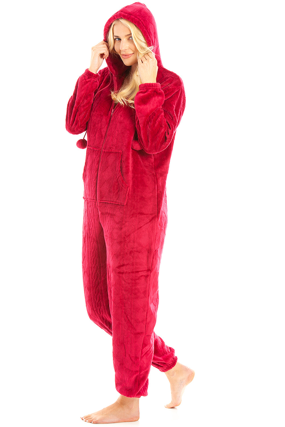 Camille Women's Hooded Super Soft Fleece Onesie Ladies Zip Jumpsuit