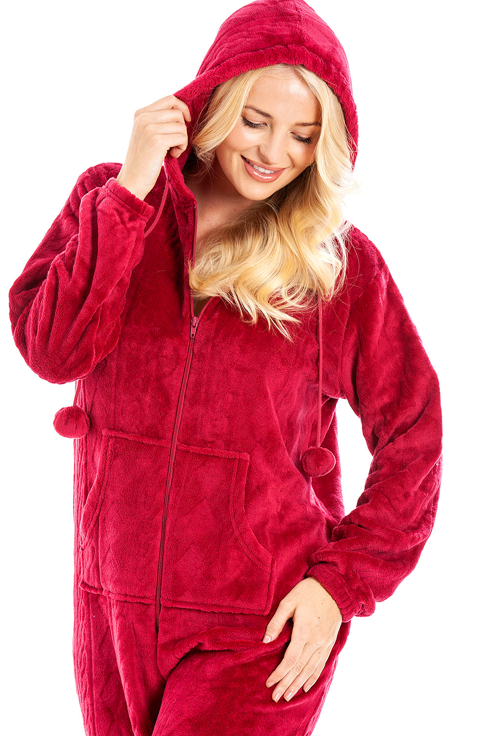 Camille Women's Hooded Super Soft Fleece Onesie Ladies Zip Jumpsuit
