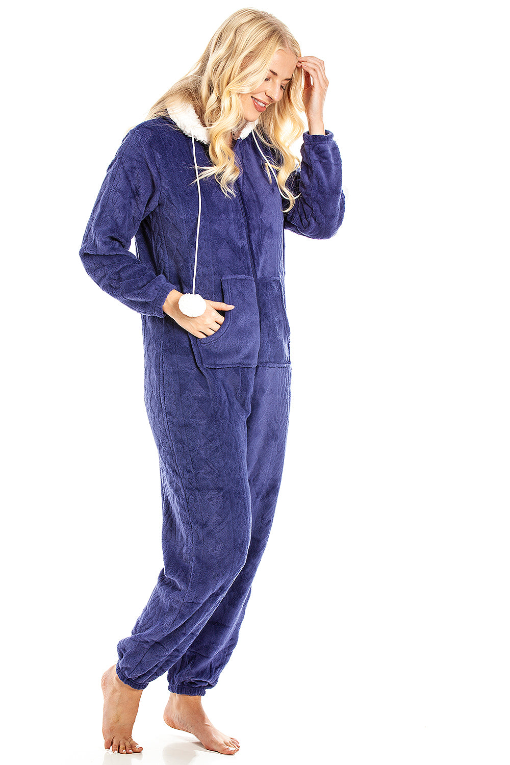 Camille Women's Hooded Super Soft Fleece Onesie Ladies Zip Jumpsuit
