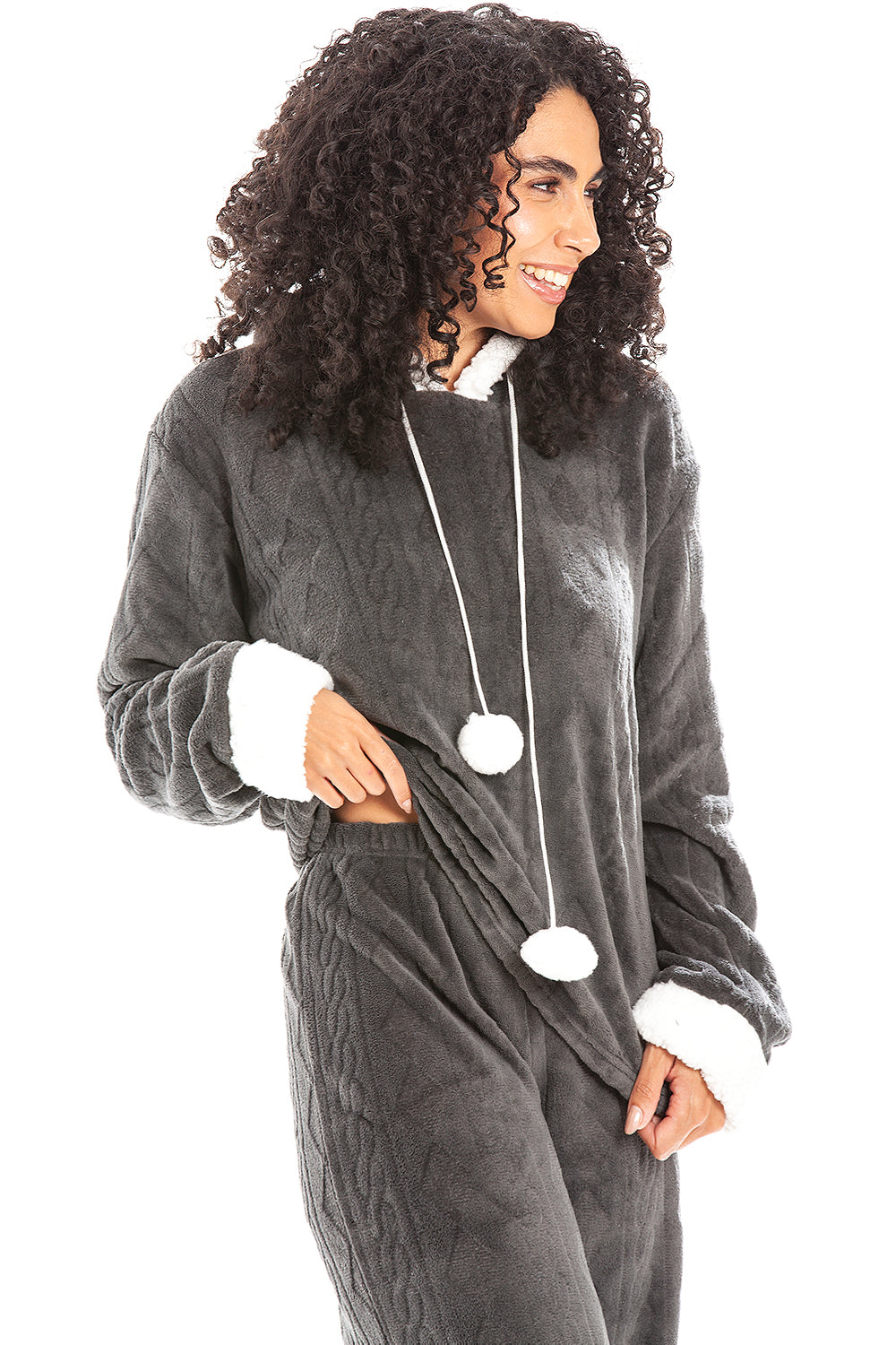 Camille Women's Hooded Pyjama Set Long Sleeve Fleece Nightwear