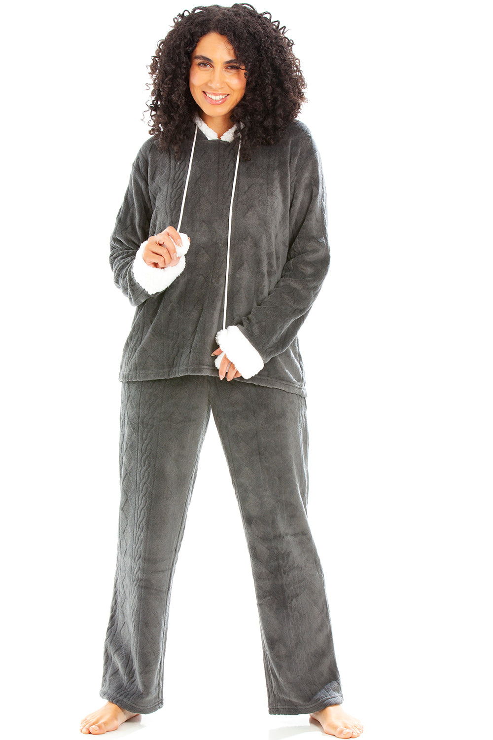 Camille Women's Hooded Pyjama Set Long Sleeve Fleece Nightwear