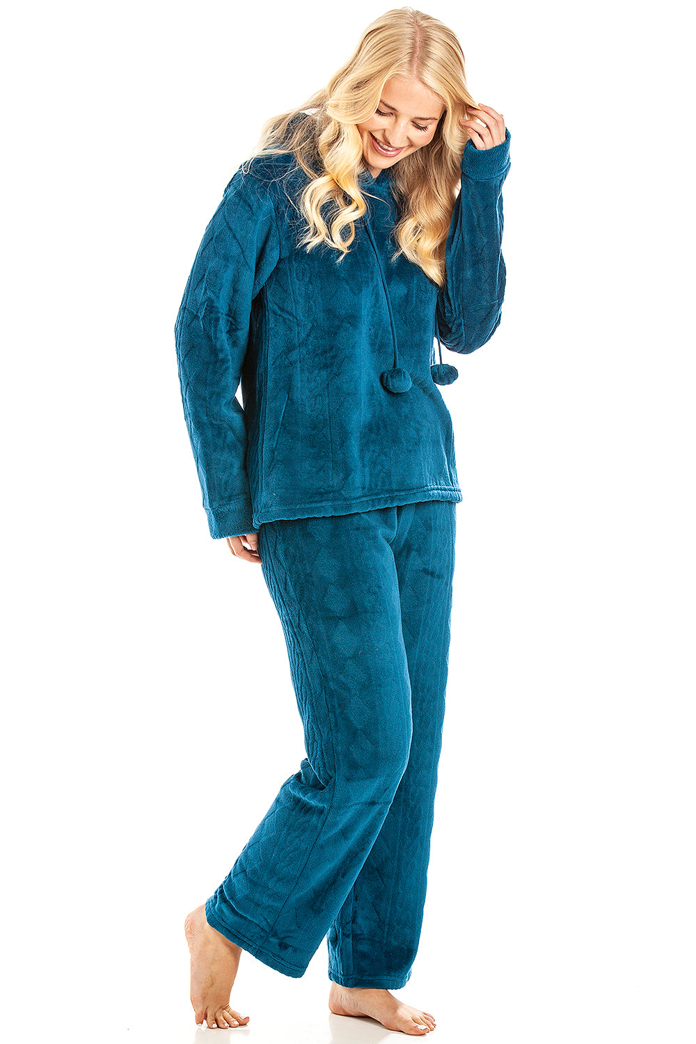 Camille Women's Hooded Pyjama Set Long Sleeve Fleece Nightwear