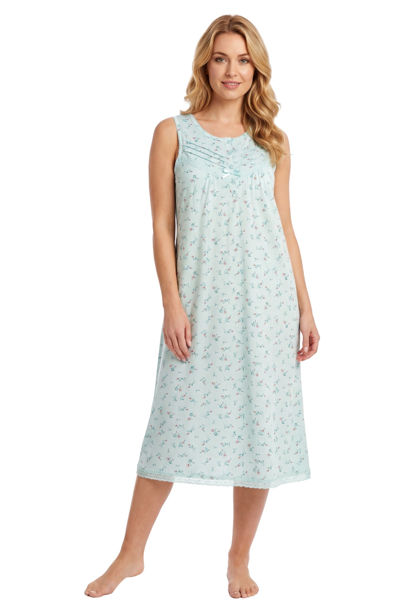 Camille Womens Classic 100% Organic Cotton Sleeveless Nightdress